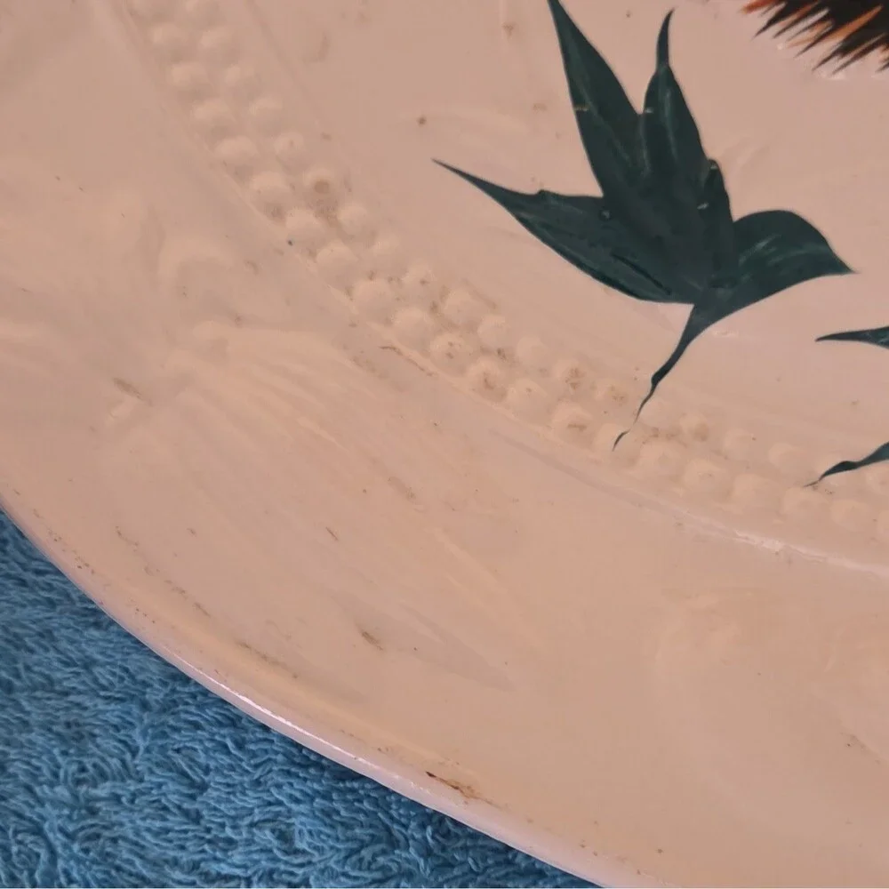 Hand Painted Ceramic Turkey Oval Platter Decorative Thanksgiving Birds Theme